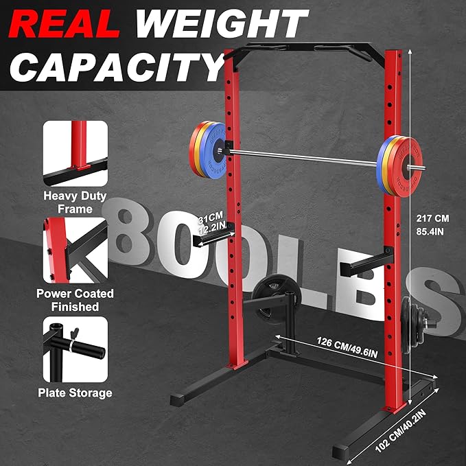 OPPSDECOR Power Cage Power Rack with LAT Pull Down Pulley System& Cable Row, Weight Cage with More Training Attachments, Multi-Functional Squat Rack for Home Gym System
