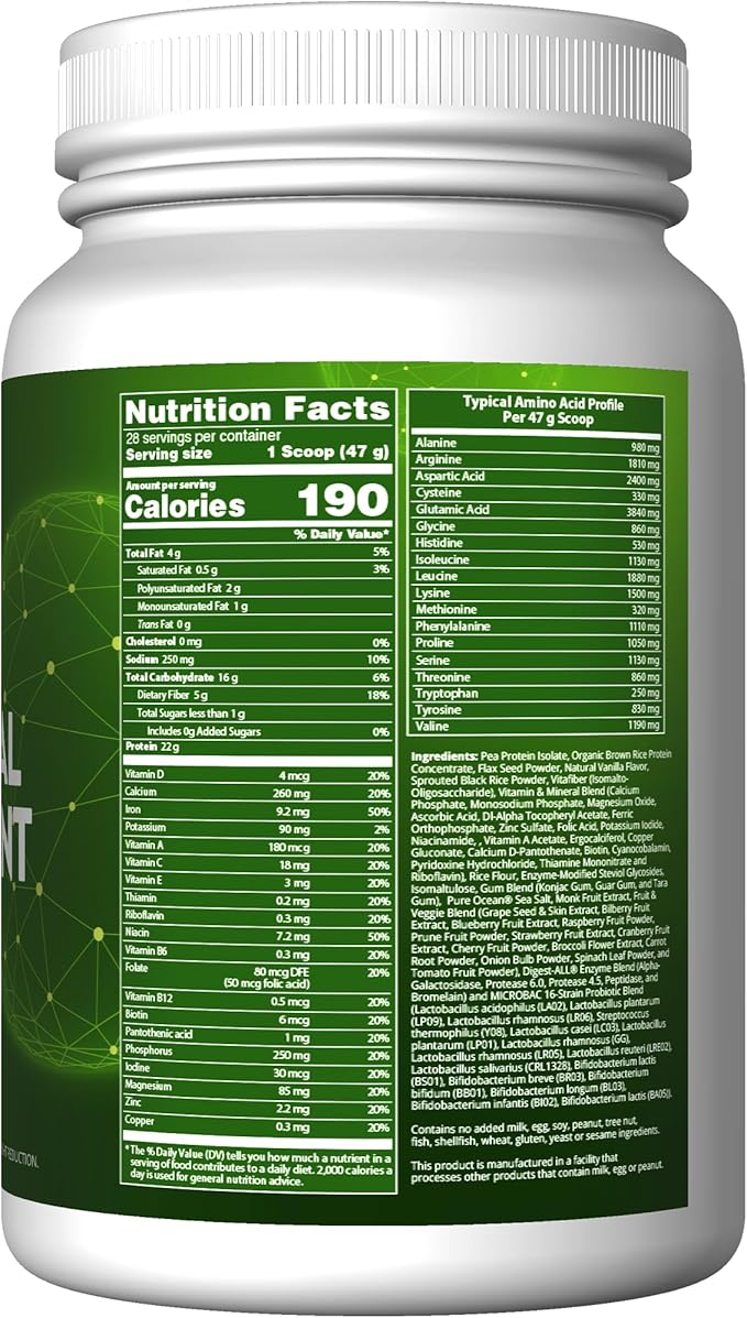 MRM Nutrition Veggie Meal Replacement Protein | Vanilla Bean Flavored | 22g complete plant based protein | Meal on-the-go | Mediate hunger | Balanced macronutrient formula | 28 servings