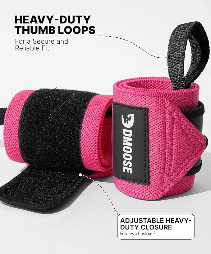 DMoose Fitness Wrist Wraps for Weightlifting 18" - Heavy Duty Gym Wrap with Hand Thumb Loop for Support & Pain Relief, USPA Approved Powerlifting, Weight Lifting Wrist Straps for Men & Women Work Out