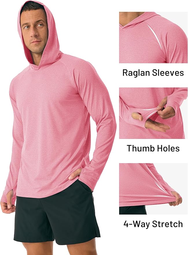 MAGCOMSEN Men's Hooded UPF 50+ Sun Protection T Shirts Long Sleeve Athletic Fishing Shirts Rash Guards