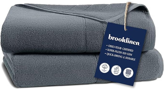 Brooklinen Super-Plush Turkish Cotton Bath Sheets Set of 2 Cotton, 820 GSM, Highly Absorbent, Machine Washable, Perfect for Home & Bathroom (40" x 65", Slate Grey)