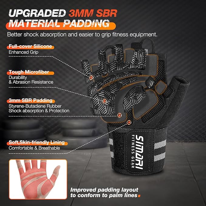SIMARI Breathable Workout Gloves for Men & Women, Weight Lifting Gloves with Padded, Grip, Full Palm Protection, Gift for Gym Exercise, Cycling, Weightlifting Training, Fitness, Black, Pink, Size