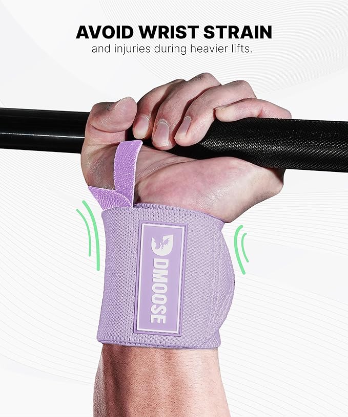 DMoose Fitness Wrist Wraps for Weightlifting 18" - Heavy Duty Gym Wrap with Hand Thumb Loop for Support & Pain Relief, USPA Approved Powerlifting, Weight Lifting Wrist Straps for Men & Women Work Out