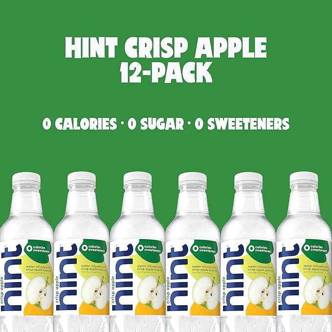 Hint Fruit-Infused Bottled Water, Crisp Apple - Sugar Free Flavored Water with Zero Calories, Naturally Flavored, and No Artificial Sweeteners - 16 Fl Oz (Pack of 24)