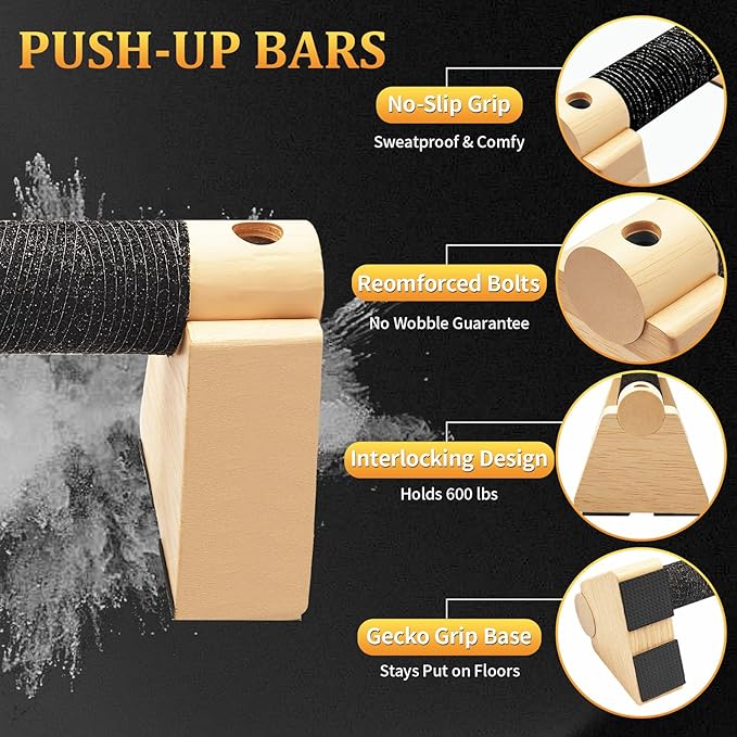 Parallettes Bars - Wooden Calisthenics Equipment for Handstand Training, Push Up Bars & Calisthenics Bar - Handstand Bars and Pushup Handles for Men