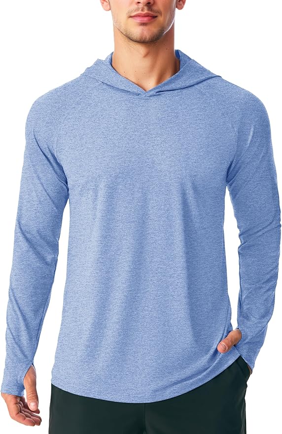 MAGCOMSEN Men's Hooded UPF 50+ Sun Protection T Shirts Long Sleeve Athletic Fishing Shirts Rash Guards