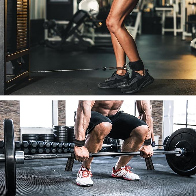 Cable Machine Attachment Set - Ankle Straps for Cable Machines, Tricep Rope, Gym Exercise Handles, Lifting Wrist Straps, Cable Kick Back Ankle Strap, Lat Pulldown Attachments, Gym Accessories