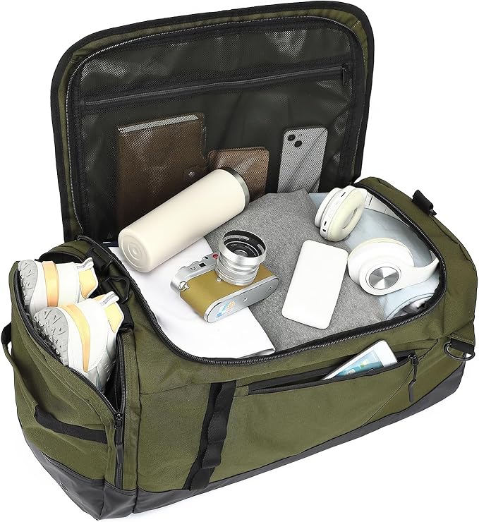 Large Travel Duffle Bag Backpack for Men Women 70L Big Sports Gym Bag with Shoe Compartment Heavy Duty Duffel Bags with Padded Straps for Weekend Overnight Camping, Green