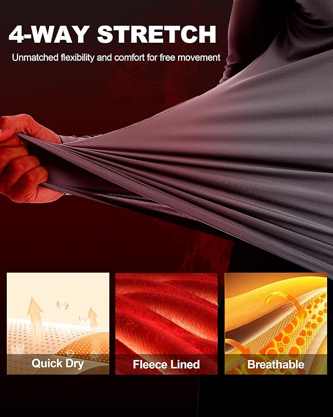 Men's Thermal Compression Shirts, Long Sleeve Fleece Lined Turtleneck Undershirt, Cold Weather Ski Base Layer Tops