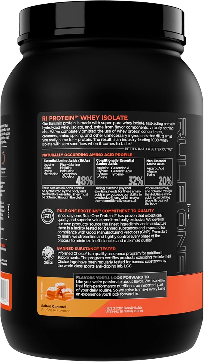 Rule 1 R1 Protein Whey Isolate - with 25g Protein & 6g BCAA Exclusively from Isolated & Hydrolyzed Sources for Workout Recovery (2 Pounds*, Salted Carmel)