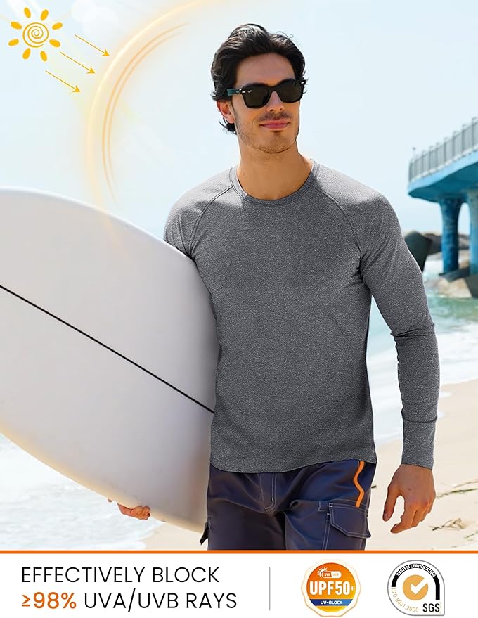 MAGCOMSEN Men's Long Sleeve Shirts UPF 50+ UV Sun Protection Athletic Shirts for Hiking Running Workout Rash Guard