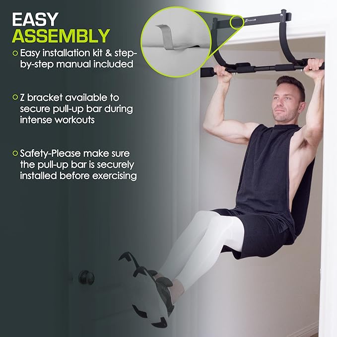 ProsourceFit Wall-Mounted Pull-Up/Chin-Up Bar, Heavy Duty 300 lb. Capacity, Black