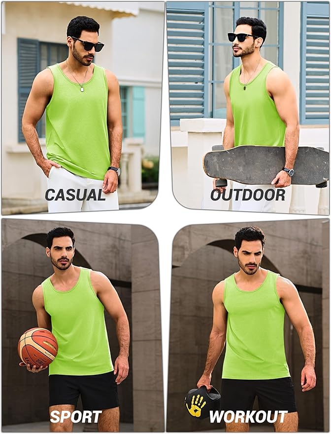 Cotrasen Men's Tank Top UPF 50+ Sleeveless Shirt Cotton Moisture Wicking Casual Gym Workout Shirts Cooling Muscle Tee Shirt