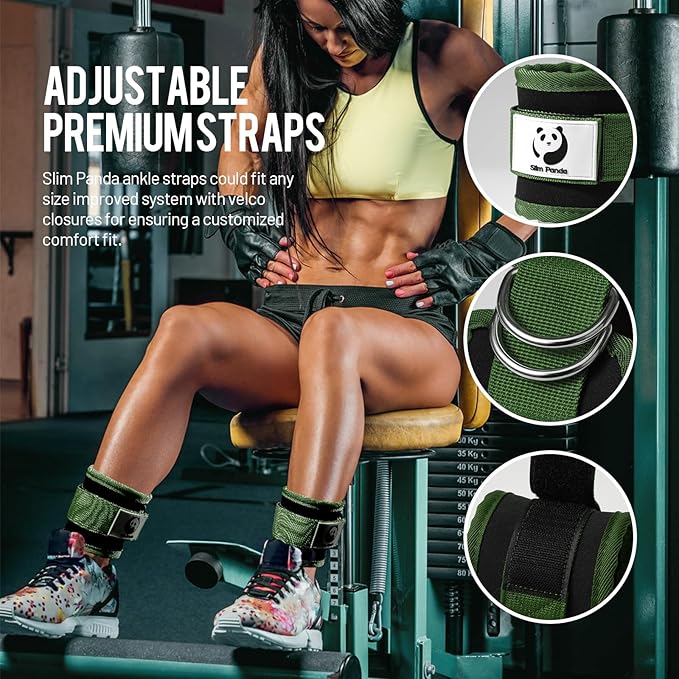 Slim Panda Ankle Strap for Cable Machine,Ankle Cuff for Kickbacks, Booty Hip Abductors,Glute Workouts, Leg Extensions, Curls for Men and Women, Adjustable with Double D-Rings