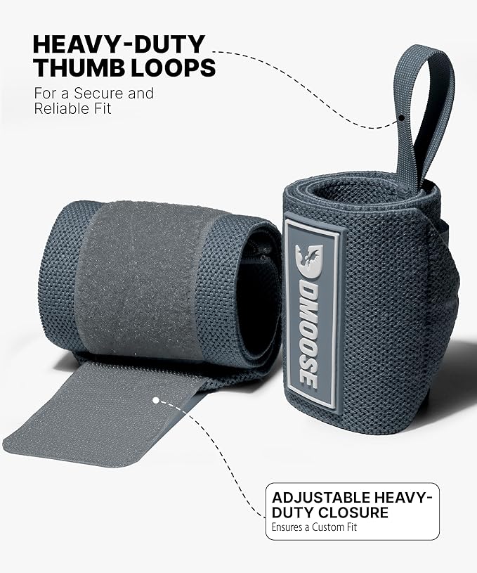 DMoose Fitness Wrist Wraps for Weightlifting 18" - Heavy Duty Gym Wrap with Hand Thumb Loop for Support & Pain Relief, USPA Approved Powerlifting, Weight Lifting Wrist Straps for Men & Women Work Out