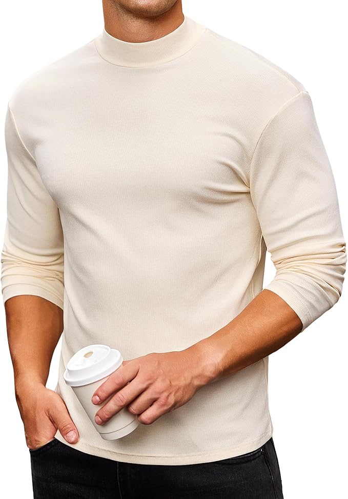Mens Casual Mock Turtleneck Long Sleeve Basic Lightweight Slim Fit Pullover Tops Ribbed Thermal Undershirts