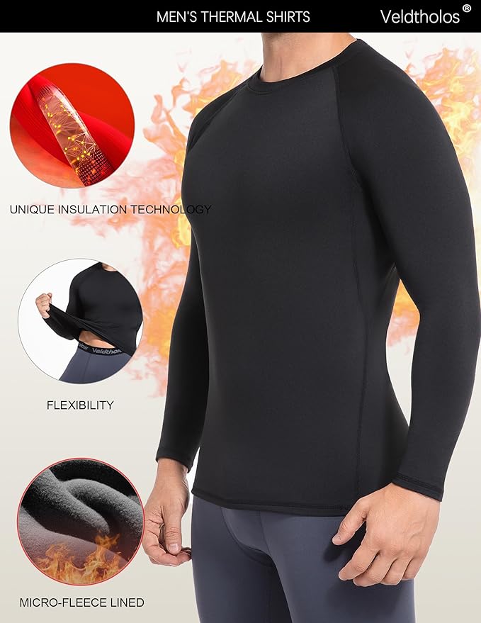 5 Pack Thermal Compression Shirts for Men Fleece Lined Long Sleeve Athletic Base Layer Winter Gear Undershirt Workout Top