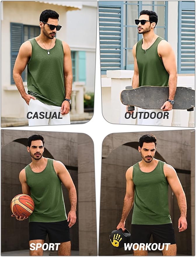 Cotrasen Men's Tank Top UPF 50+ Sleeveless Shirt Cotton Moisture Wicking Casual Gym Workout Shirts Cooling Muscle Tee Shirt