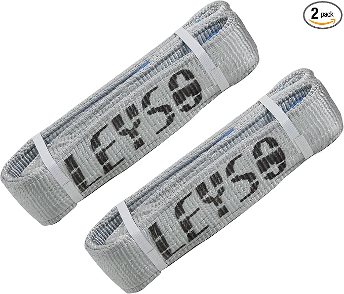 Leyso 2 Packs 3" x 6' Lifting Sling Straps, Multifunctional Heavy Duty Lift Sling Web Town Strap with 2 Reinforced Loops and Wear Guard End (Grey)