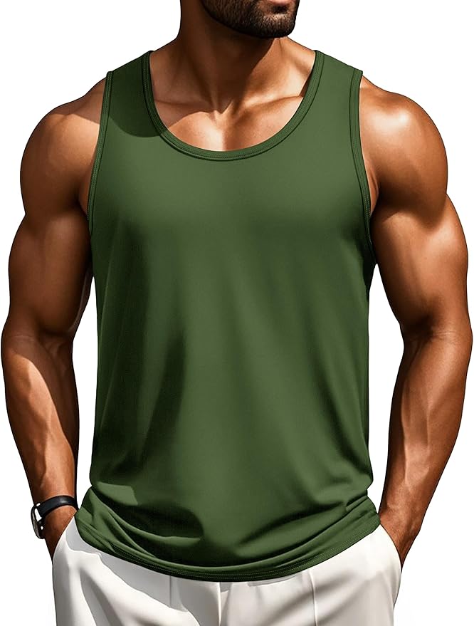 Cotrasen Men's Tank Top UPF 50+ Sleeveless Shirt Cotton Moisture Wicking Casual Gym Workout Shirts Cooling Muscle Tee Shirt