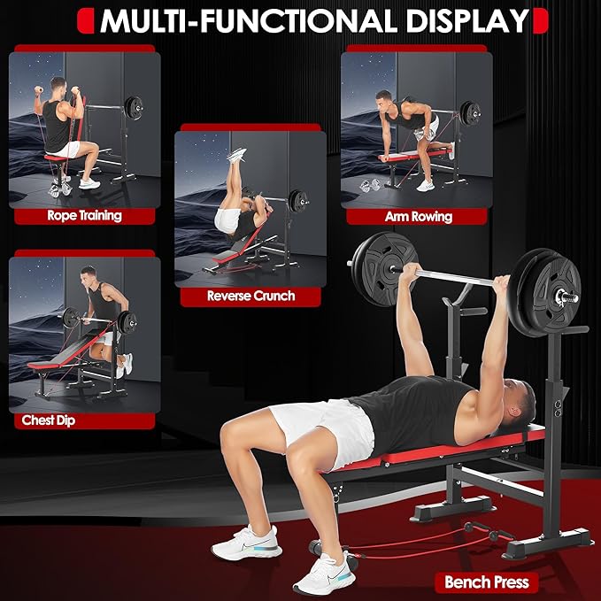 OPPSDECOR 660lbs 6 in 1 Weight Bench Set with Squat Rack Adjustable Workout Bench with Leg Developer Preacher Curl Rack Fitness Strength Training for Home Gym
