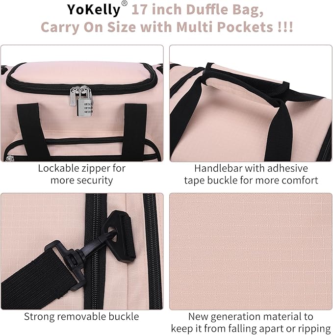 Small Gym Duffle Bag - 17 inch Carry On Weekender Bag for Travel Sport (17x10x9 in) - Pink