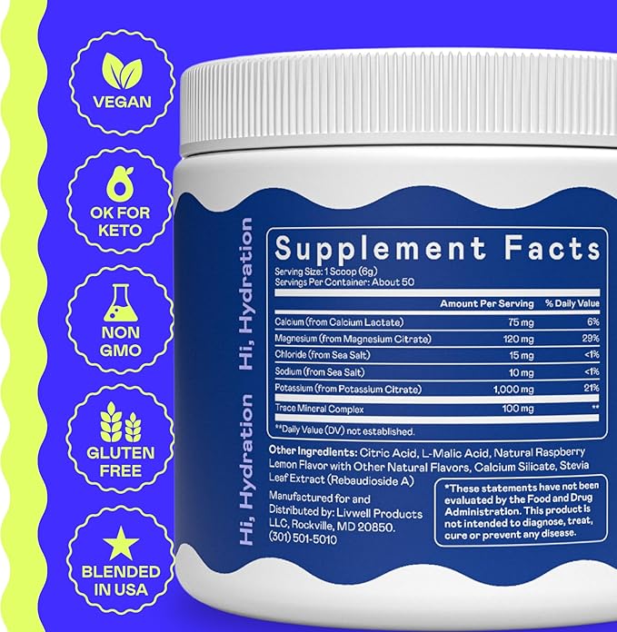 Hi-Lyte Keto K1000 Electrolyte Powder | Raspberry Lemon | Hydration Supplement Drink Mix | Boost Energy & Beat Leg Cramps | No Sugar, No Maltodextrin | 50 Servings