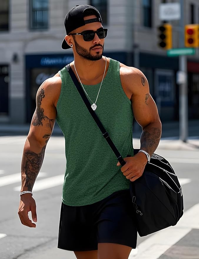 MAGCOMSEN Mens Workout Tank Tops Undershirt Cotton Muscle Athletic Sleeveless Shirts for Gym