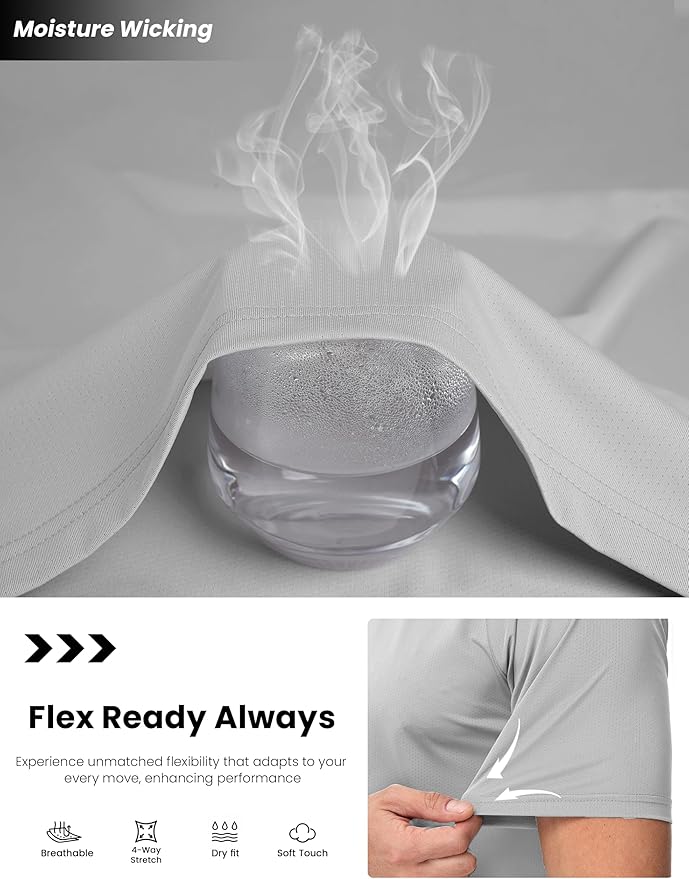 MAGCOMSEN Men's Dry Fit Shirts Mesh Short Sleeve Athletic Lightweight Workout Performance Hiking Shirt