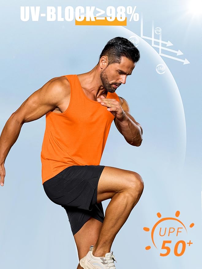Cotrasen Men's Tank Top UPF 50+ Sleeveless Shirt Cotton Moisture Wicking Casual Gym Workout Shirts Cooling Muscle Tee Shirt