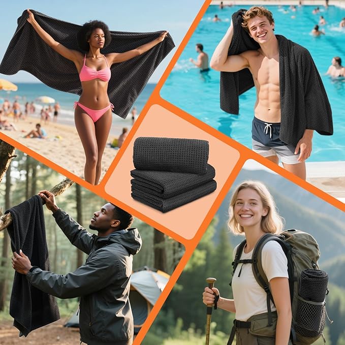 Microfiber Sweat Towel Quick Dry Lightweight Absorbent 3 Pack，Fast Drying 27‘’ X 55‘’ Negative Ions Odorless Gym Towels for Men & Women Yoga Sports Travel Outdoor Camping Gym (Large Black)