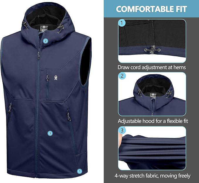 Little Donkey Andy Men's Lightweight Softshell Vest Windproof Sleeveless Jacket for Travel Hiking Running Golf