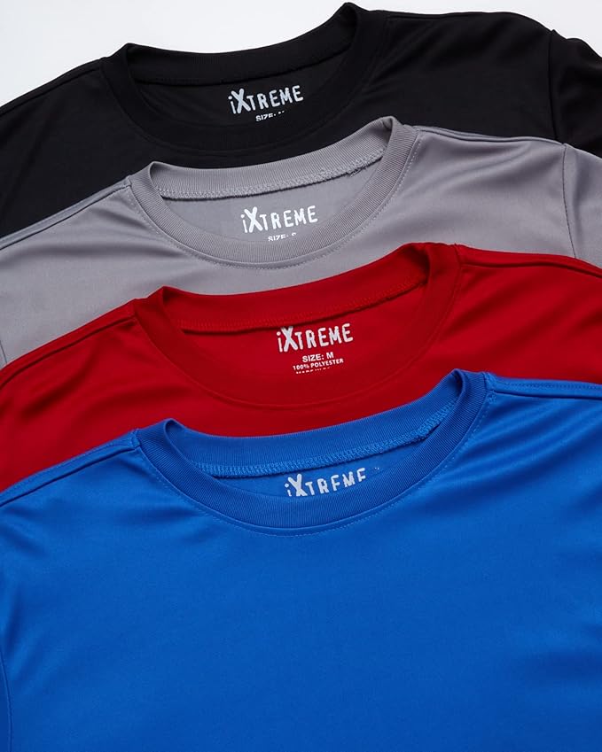 iXtreme Mens Athletic Shirts - 4 Pack Moisture Wicking Long Sleeve Dri Fit Shirts for Men - Workout Tops & Activewear (S-3X)