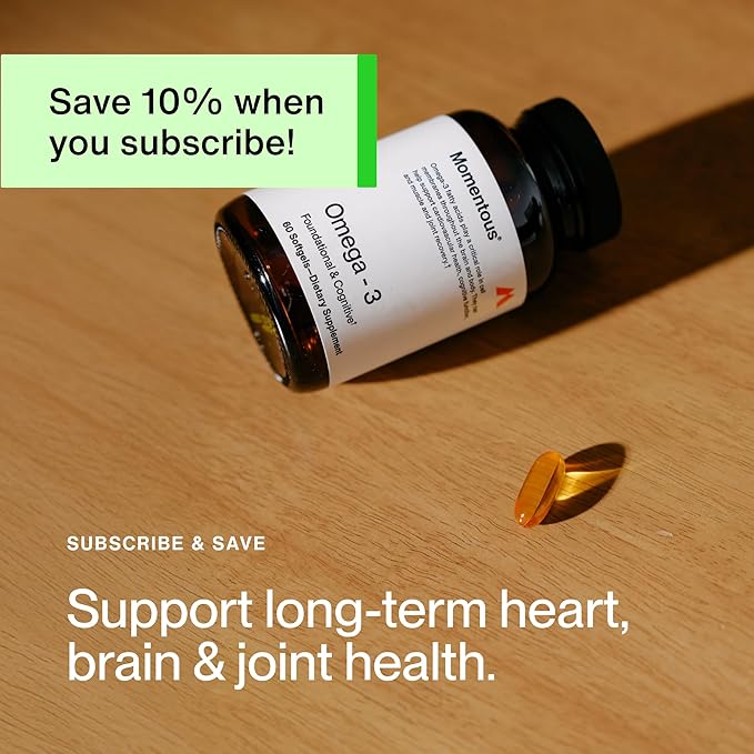 Momentous Omega-3 Fish Oil - High-Potency EPA & DHA Supplement for Men & Women - Supports Heart, Joint, & Brain Health - NSF Certified for Sport - Non-GMO - Gluten-Free - 1,600 mg - 30 Servings