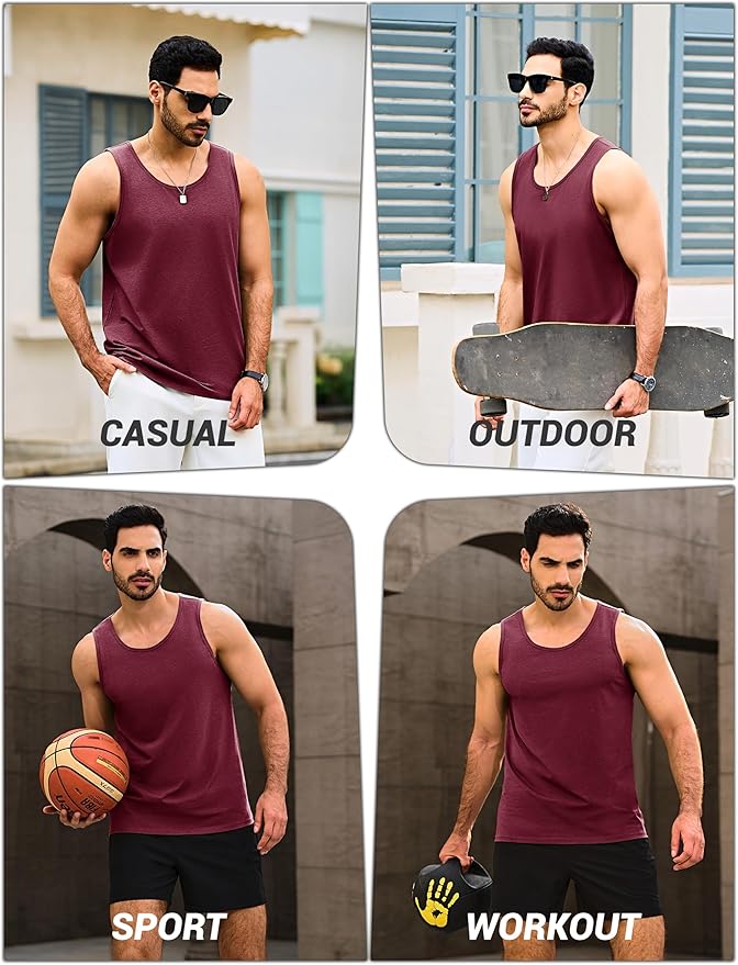 Cotrasen Men's Tank Top UPF 50+ Sleeveless Shirt Cotton Moisture Wicking Casual Gym Workout Shirts Cooling Muscle Tee Shirt