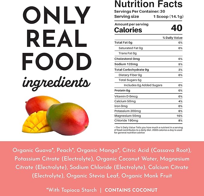 Guava Mango Electrolytes – 30‑Serving Hydration Drink Mix with Coconut Water, Sea Salt, and Trace Minerals – Supports Hydration, Recovery, and Electrolyte Balance*