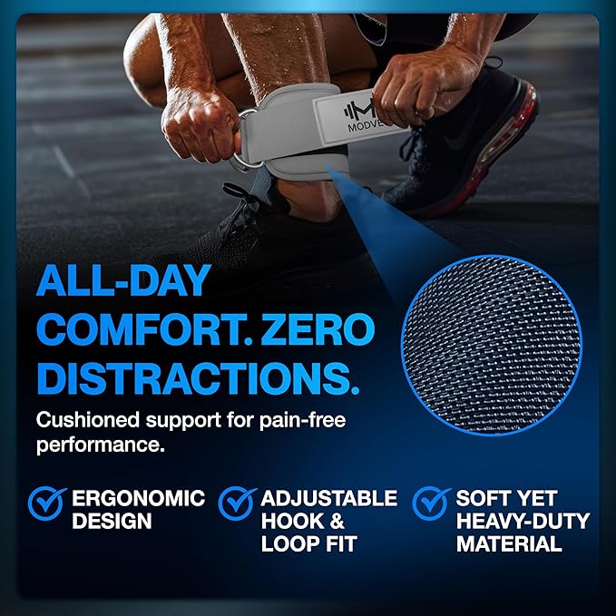 Modvel Gym Ankle Strap for Cable Machines – Glute & Leg Kickback Ankle Straps for Gym Workouts – Adjustable, Padded Support for Strength Training, Weightlifting, Rehab – Men & Women