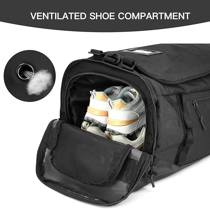 Large Travel Duffle Bag Backpack for Men Women 70L Big Sports Gym Bag with Shoe Compartment Heavy Duty Duffel Bags with Padded Straps for Weekend Overnight Camping, Black