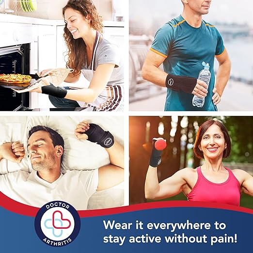 Dr. Arthritis Doctor Developed Fitted Wrist Brace for Carpal Tunnel Syndrome, Tendonitis, Splint Support for Men and Women Single (Black, Right Hand)