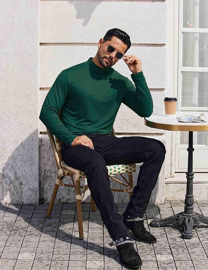 COOFANDY Mens Mock Turtleneck T-Shirts Long Sleeve Solid Color Tees Shirts Basic Casual Slim Fit Pullover T Shirts