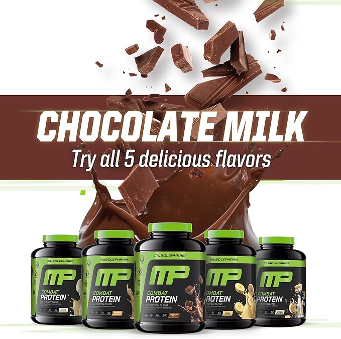Muscle Pharm Combat Protein Powder, Chocolate Milk Flavor, Fuels Muscles for Productive Workouts, 5 Protein Sources Including Whey Protein Isolate & Egg Albumin, Gluten Free, 4 lb, 52 Servings