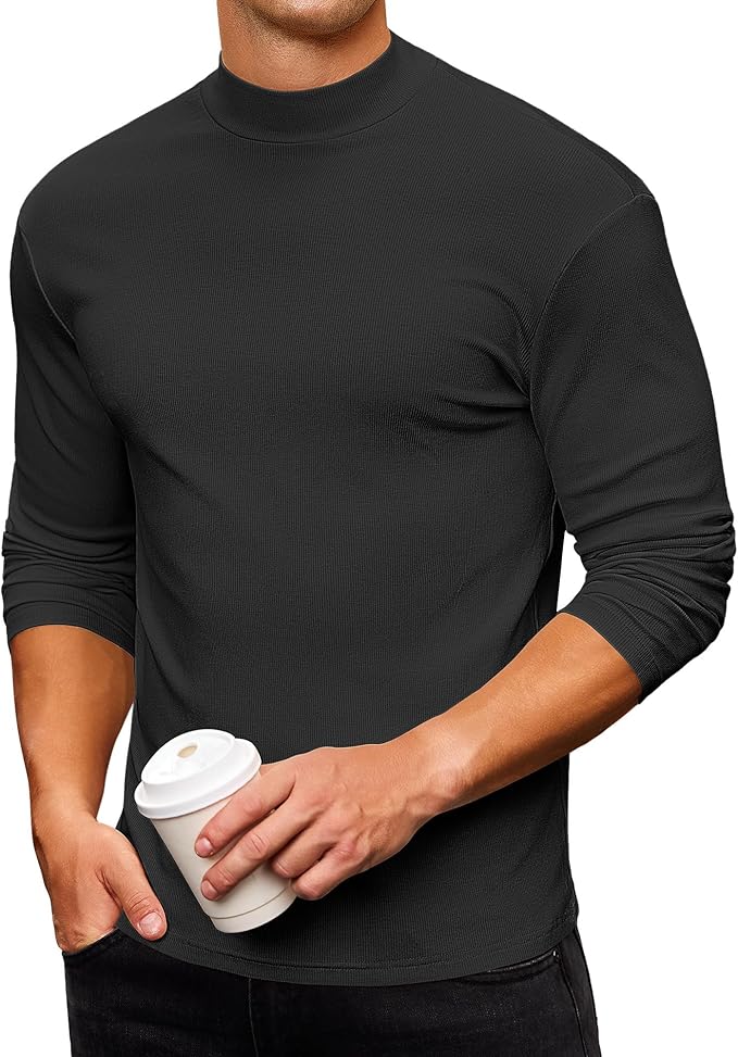Mens Casual Mock Turtleneck Long Sleeve Basic Lightweight Slim Fit Pullover Tops Ribbed Thermal Undershirts