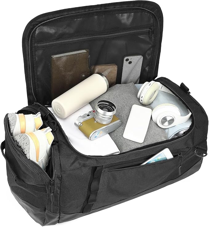 Large Travel Duffle Bag Backpack for Men Women 70L Big Sports Gym Bag with Shoe Compartment Heavy Duty Duffel Bags with Padded Straps for Weekend Overnight Camping, Black