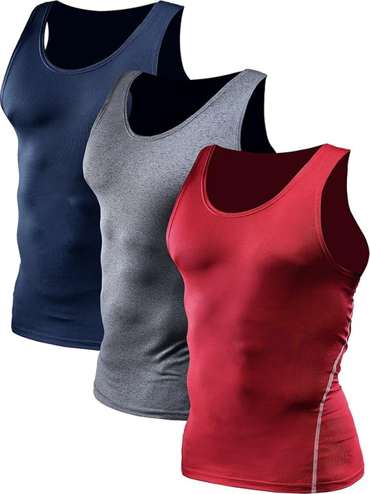 NELEUS Men's 3 Pack Dry Fit Compression Tank Top