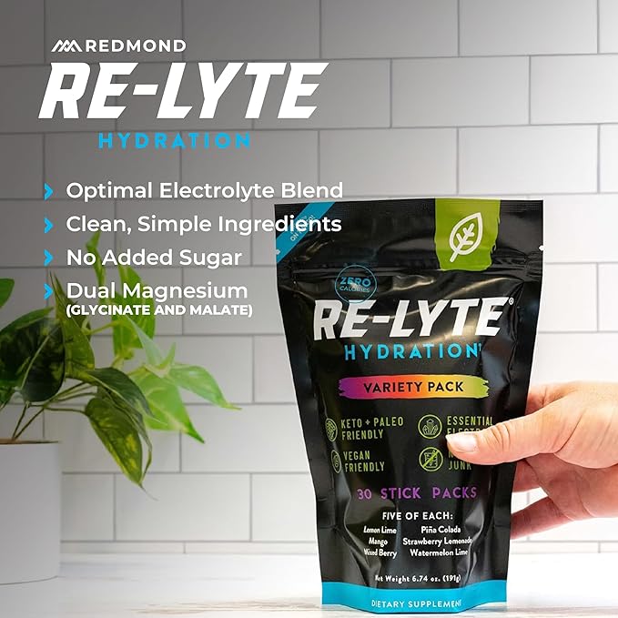 REDMOND Re-Lyte Hydration Electrolyte Powder Mix, Variety Pack, 30 Stick Packs