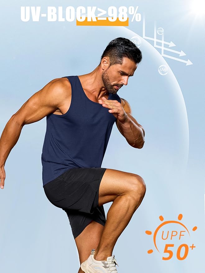 Cotrasen Men's Tank Top UPF 50+ Sleeveless Shirt Cotton Moisture Wicking Casual Gym Workout Shirts Cooling Muscle Tee Shirt