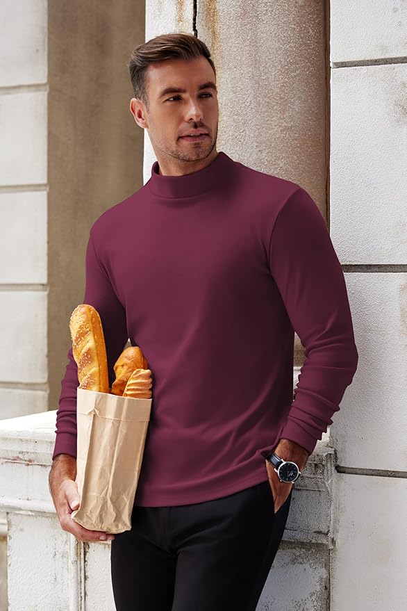 COOFANDY Mens Mock Turtleneck Long Sleeve Shirts Basic Thermal Turtle Neck Undershirt Lightweight Pullover Sweaters Top