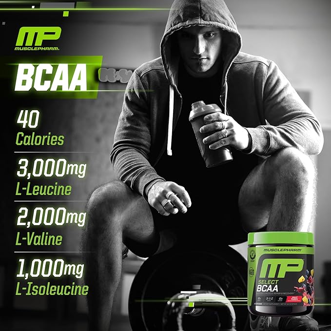 MusclePharm Essentials BCAA Powder, Pre & Post Workout Recovery Drink, Supports Muscle Recovery & Energy, Essential Amino Acids, 30 Serv, Fruit Punch