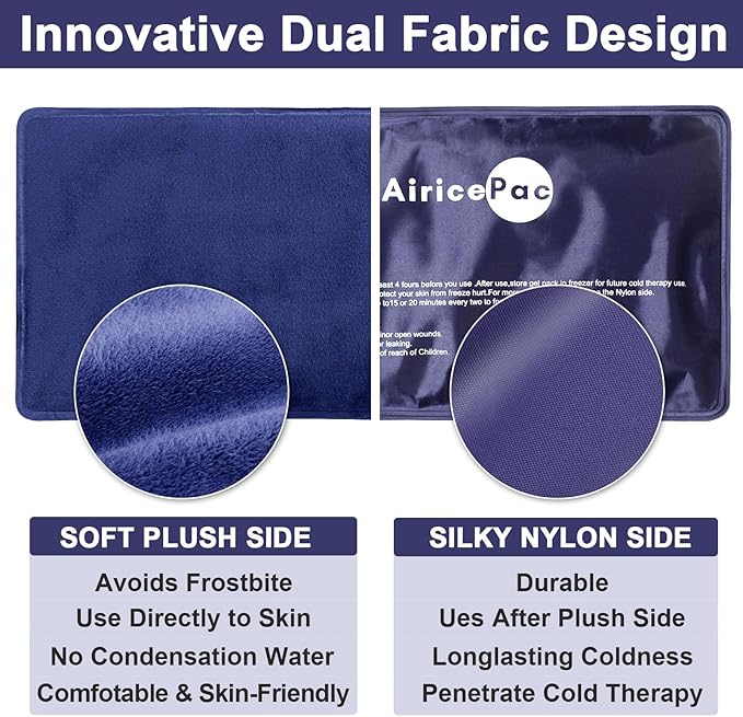2 Ice Packs for Pain Relief, Gel Cold Pack for Knee Neck Shoulder Ankle Elbow Hip Back Injuries Reusable, Hot & Cold Compress Therapy for Swelling, Bruises, Surgery, 7”x 11”, Blue