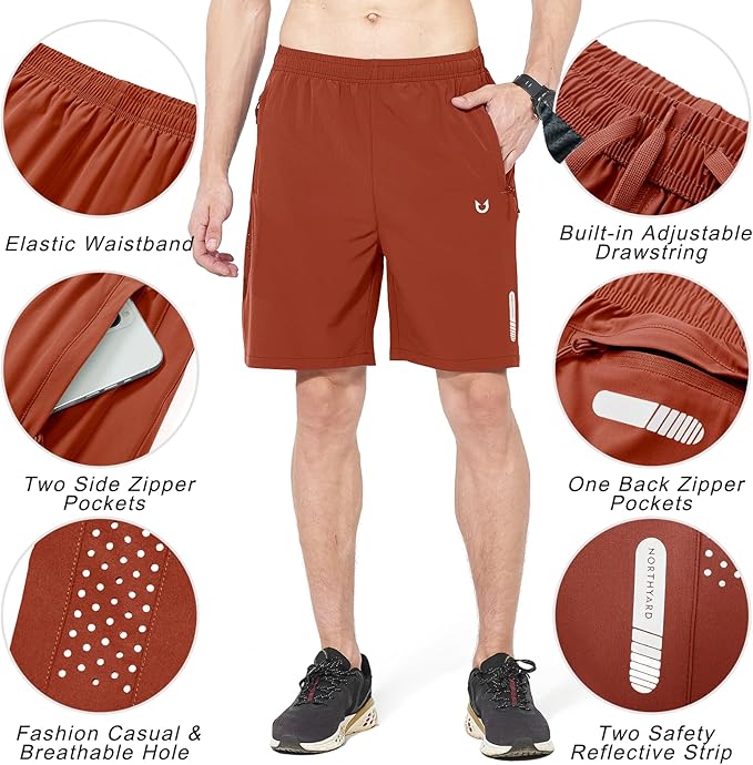 NORTHYARD Men's Athletic Running Shorts Quick Dry Workout Shorts 7"/ 5"/ 9" Lightweight Sports Gym Basketball Tennis Hiking